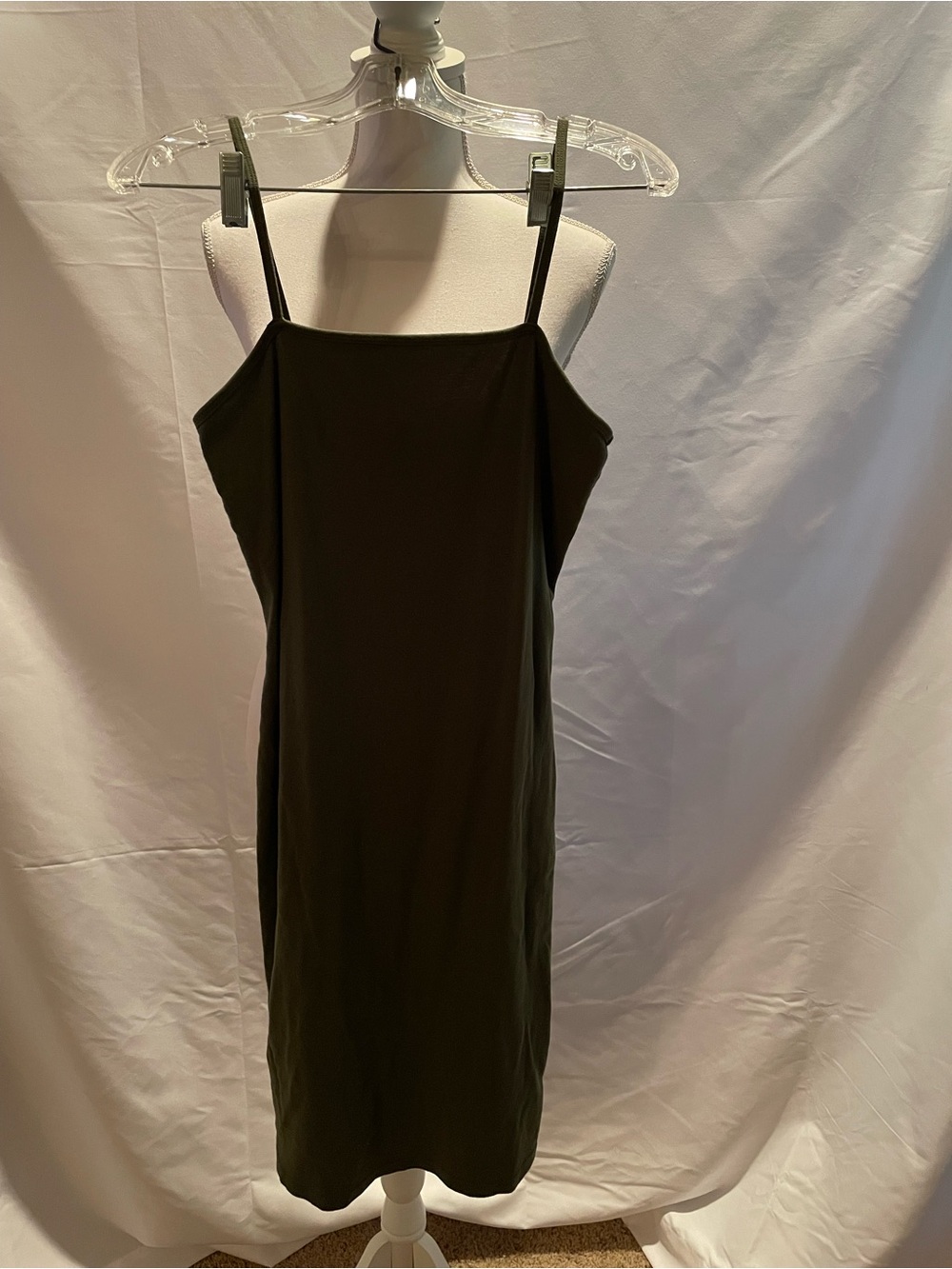 Topshop Olive Green Midi Slip Dress with Spaghetti Straps